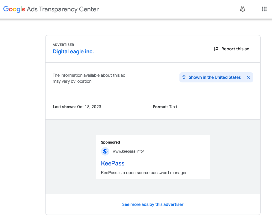 谷歌优先展示的 KeePass 官网是冒牌货，定向至恶意软件